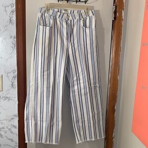 H&M Navy and White Striped ankle length wide leg Jeans